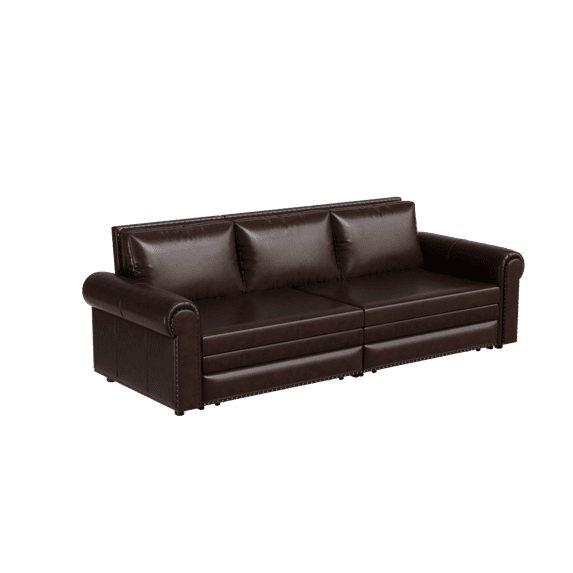 King 3-in-1 Pull Out Sofa Bed, Faux Leather Convertible Sleeper with Nailhead Trim for Living Room & Bedroom