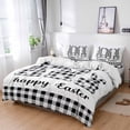 thumbnail image 1 of King 4 Piece Bedding Set Happy Easter Bunny Soft Breathable Duvet Cover and Pillowcase, Black White Buffalo Plaid Rabbit Duvet Cover Set Bed Sheets for Bedroom Dormitory Guest Room, 1 of 9