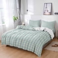 thumbnail image 1 of King 4 Piece Bedding Set Retro Ombre Blue Green Plaid Soft Breathable Duvet Cover and Pillowcase, Retro Linen Texture Duvet Cover Set Bed Sheets for Bedroom Dormitory Guest Room, 1 of 9