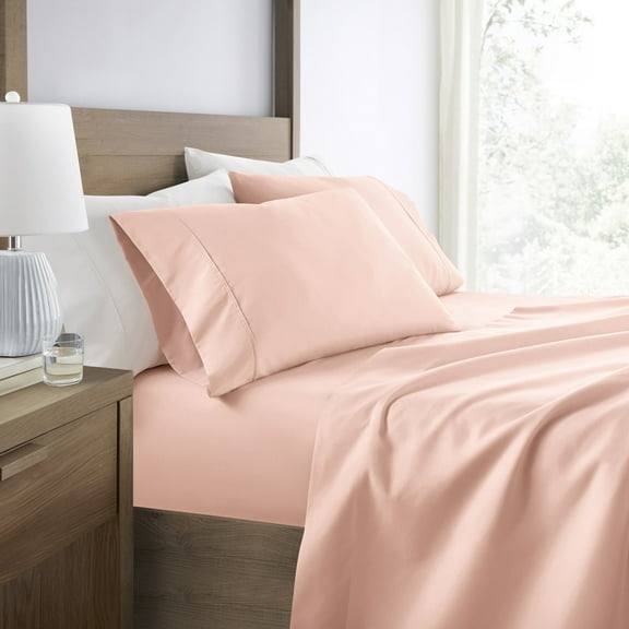 Wrinkle Resistant Super Soft Bed Sheets Set, King 4-Piece Solid in Blush by Comfort Canopy