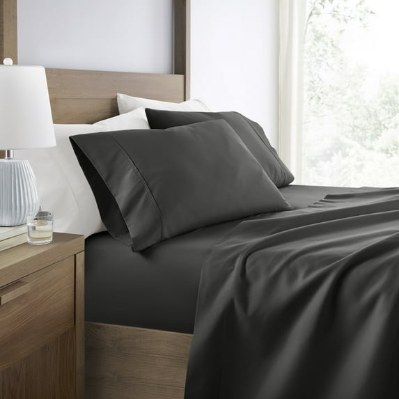 Wrinkle Resistant Super Soft Bed Sheets Set, King 4-Piece Solid in Gray by Comfort Canopy