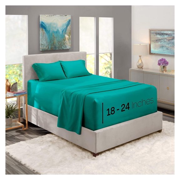King 4Pc Bed Linen Set, Extra Deep Pocket, Microfiber, Teal