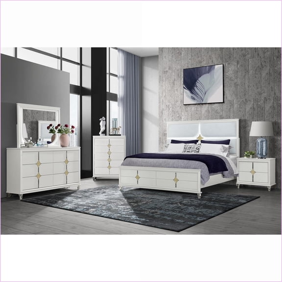 King 5PC Bedroom Set, Brushed Silver Glittered Panel Four-Poster with Speaker & Drawers | Brushed Silver | Four-Poster Beds
