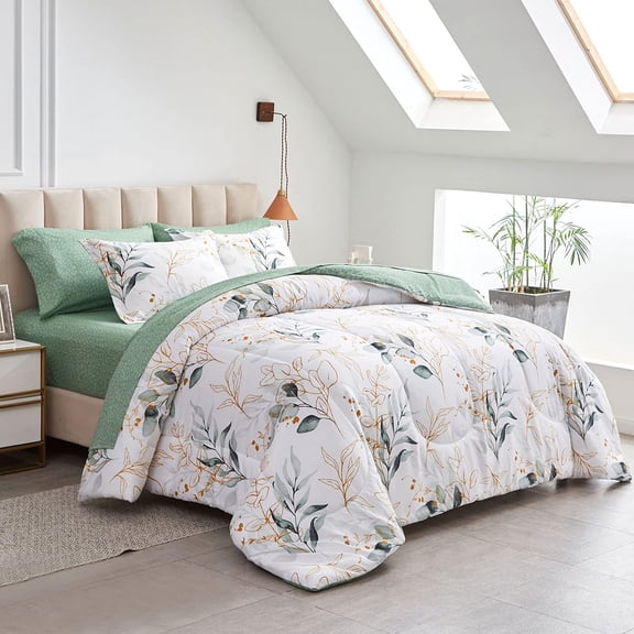 King-7pieces Botanical 02 Microfiber Bed-in-a-Bag All Season Bedding Set
