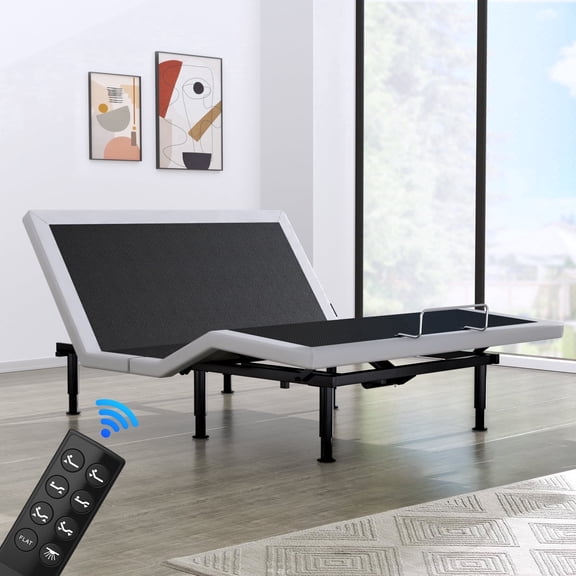 King Adjustable Bed Base Frame, Wireless Remote & Lift Motor, Dual USB Ports,Ergonomic Upholstered Bed Frame, Under Bed Lighting, Independent Head and Foot Tilt
