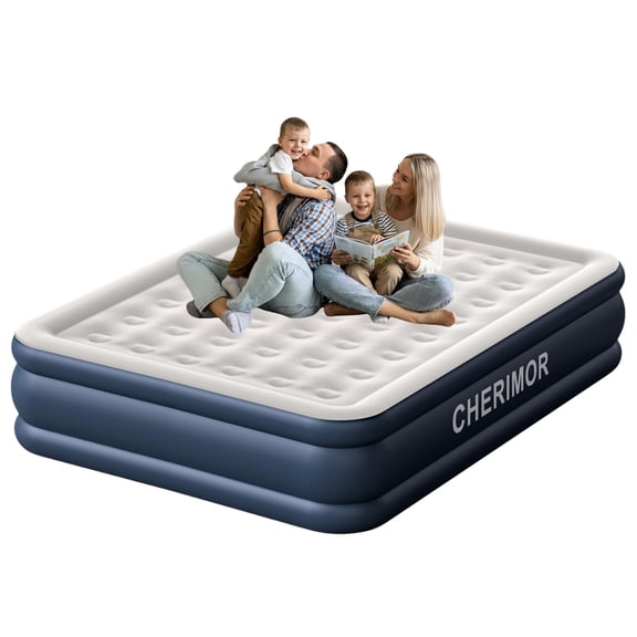 18-in King with Built-in Pump and 1000-lb Capacity - Raised 3-Minute Inflation Guest Bed with Honeycomb Support and Washable Quilted Topper - Blue