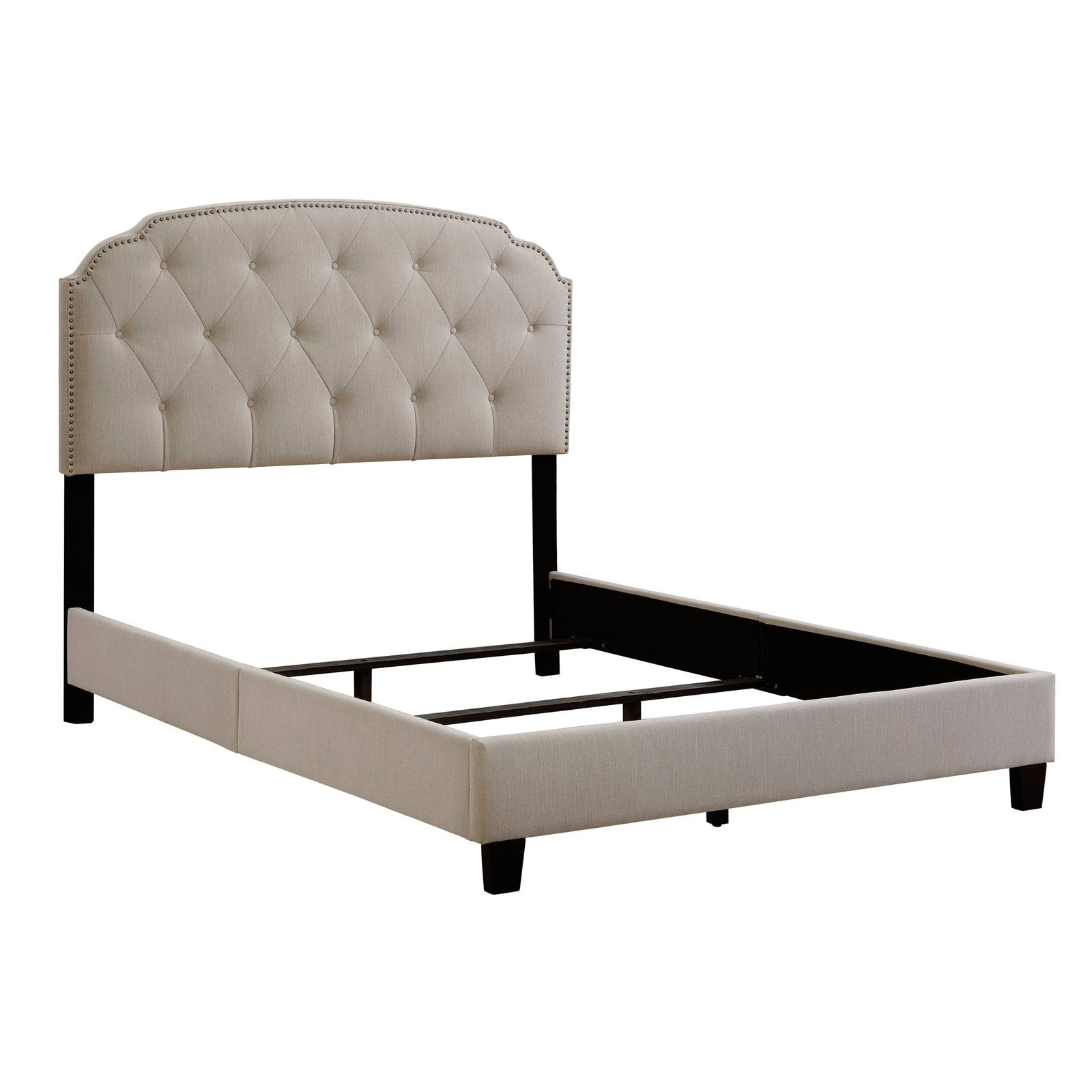 King All-In-One Shaped Corners Upholstered Bed in Dupree Linen
