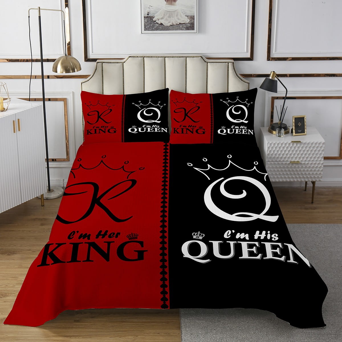 Personalized Couple Quilt Bed Sets - Gift Idea For Couple/Him/Her - Black King main image 0