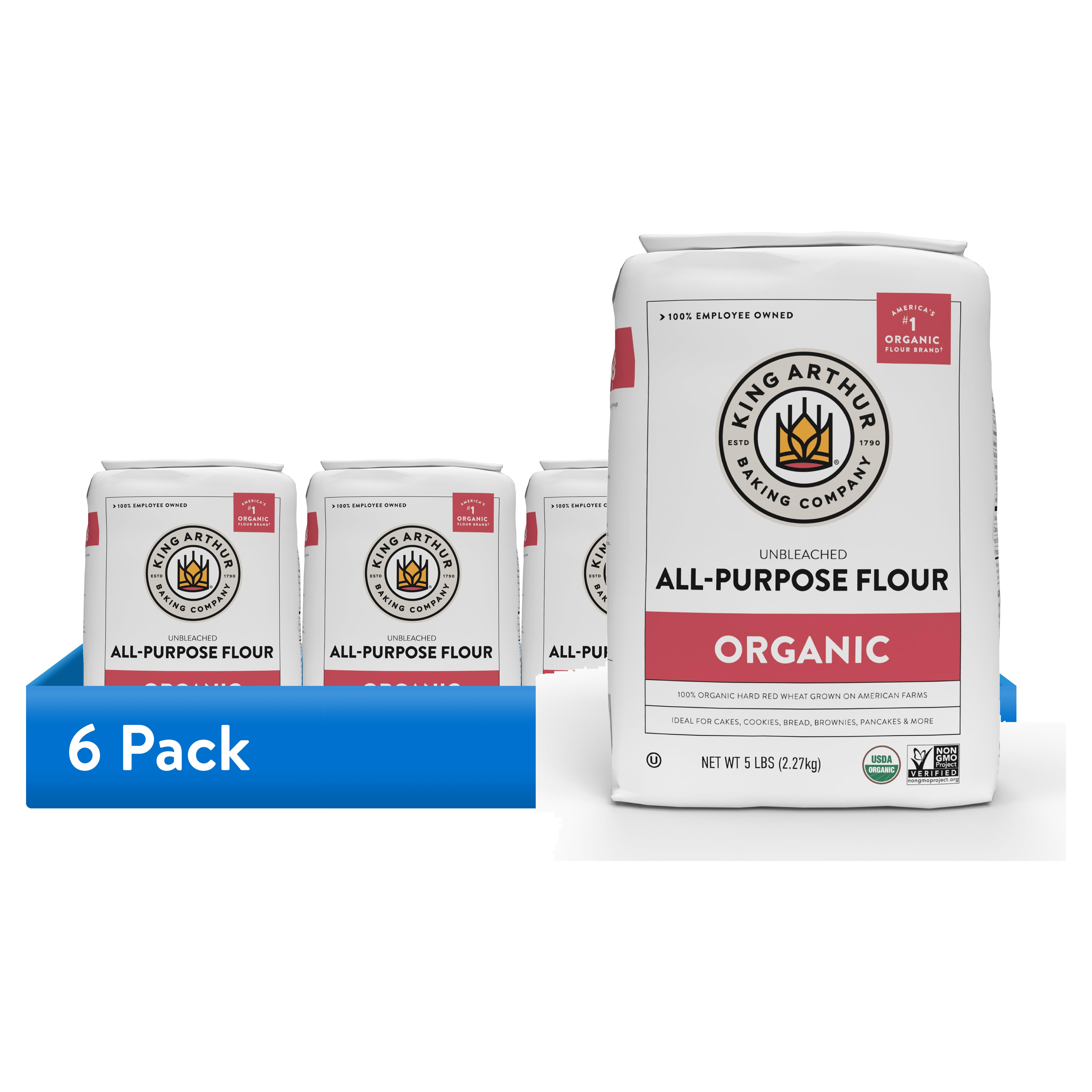(6 pack) King Arthur Baking Company USDA Organic, Non-GMO Project Verified Unbleached All-Purpose Flour, 5 lb Bag