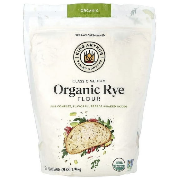 King Arthur Baking Company, Organic, Classic Medium Rye Flour, 3 lbs (1.36 kg) Pack of 2
