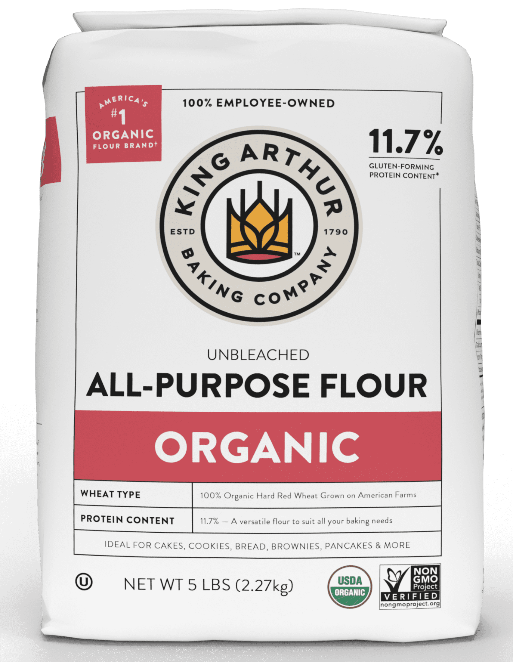 King Arthur Baking Company USDA Organic, Non-GMO Project Verified Unbleached All-Purpose Flour, 5 lb Bag