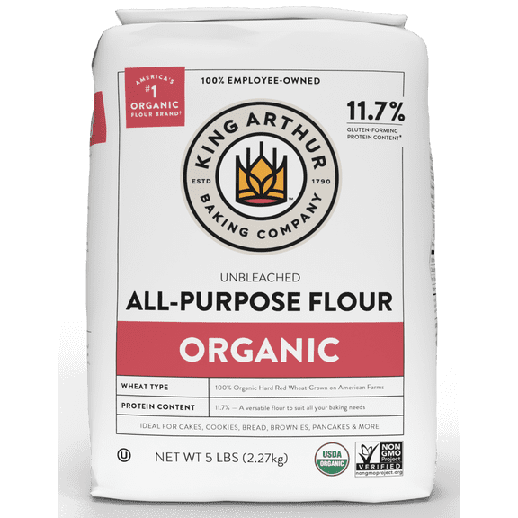 King Arthur Baking Company USDA Organic, Non-GMO Project Verified Unbleached All-Purpose Flour, 5 lb Bag