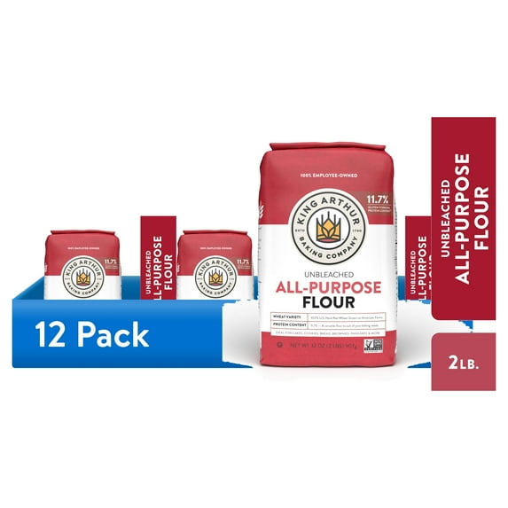 (12 pack) (12 pack) King Arthur, All Purpose Unbleached Flour, Non-GMO Project Verified, Certified Kosher, No Preservatives, 2 lbs