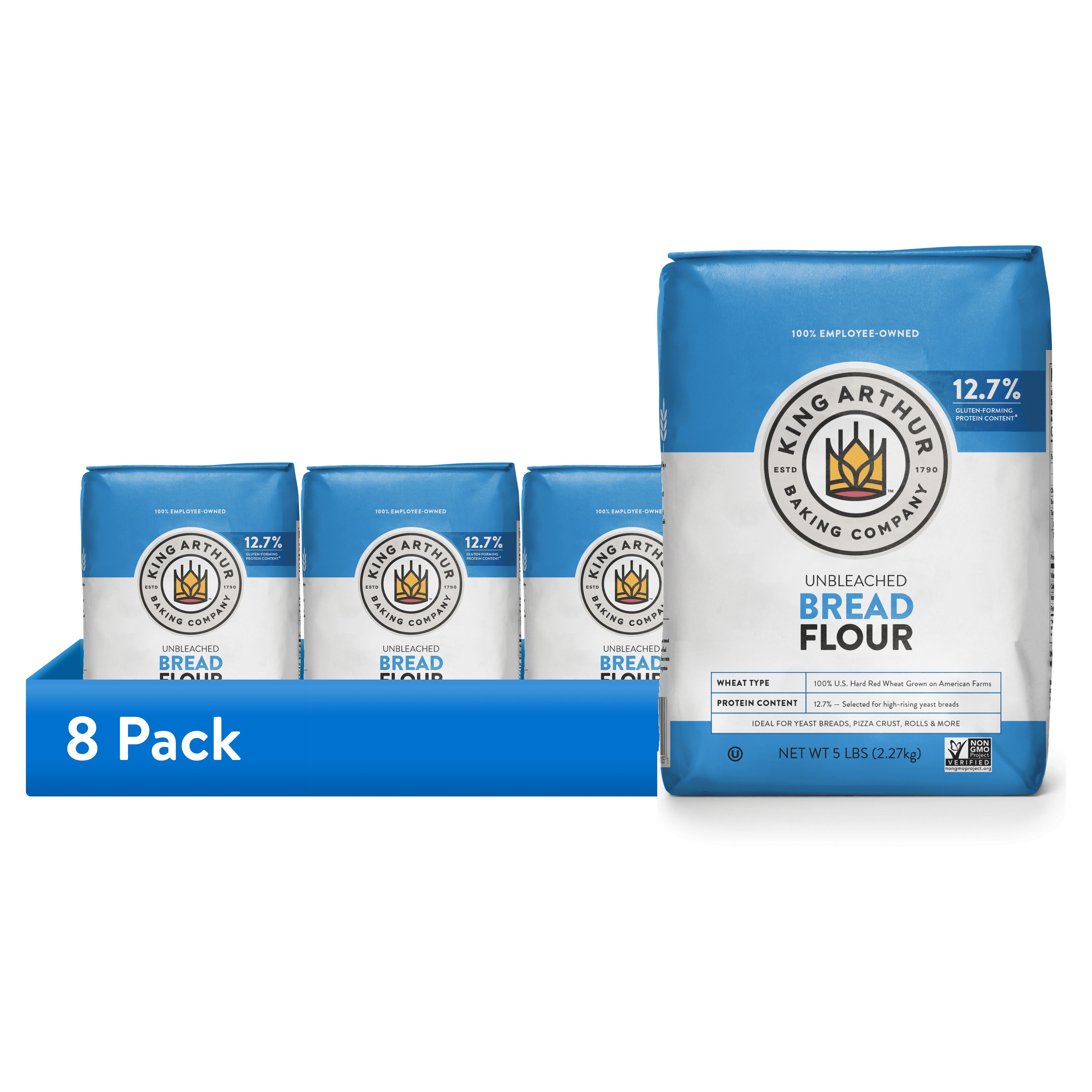 (8 pack) King Arthur Baking Company Non-GMO Project Verified, Certified Kosher Unbleached Bread Flour, 5 lb Bag