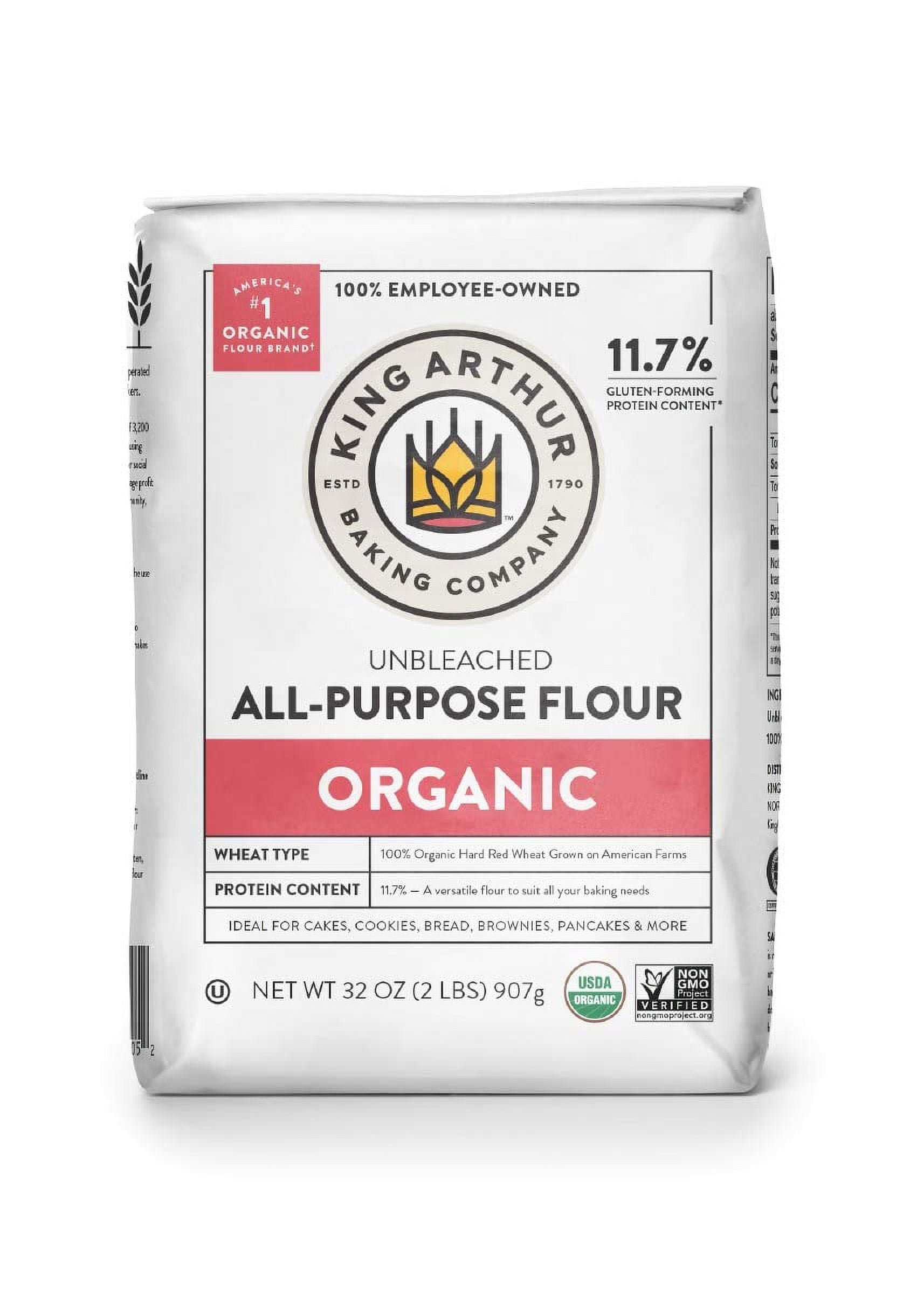 King Arthur, 100% Organic All-Purpose Flour Unbleached, Non-GMO Project Verified, No Preservatives, 2 Pounds (Pack of 12)