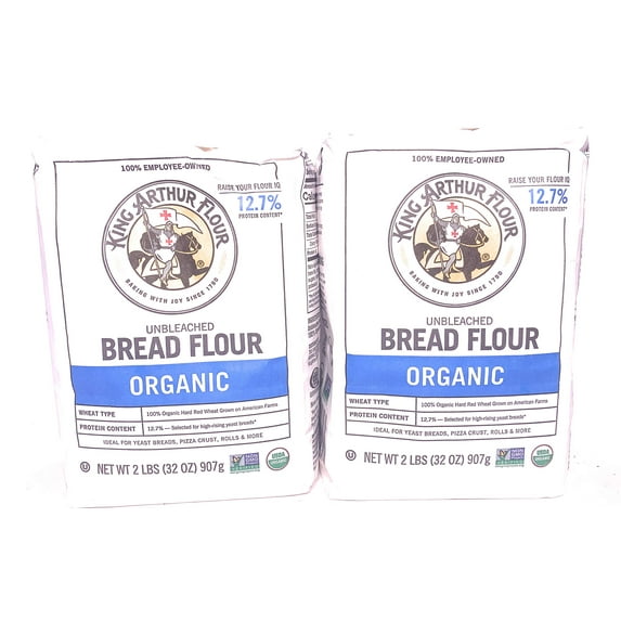 King Arthur Organic Bread DEF29 Flour 2 lb Bags (2)