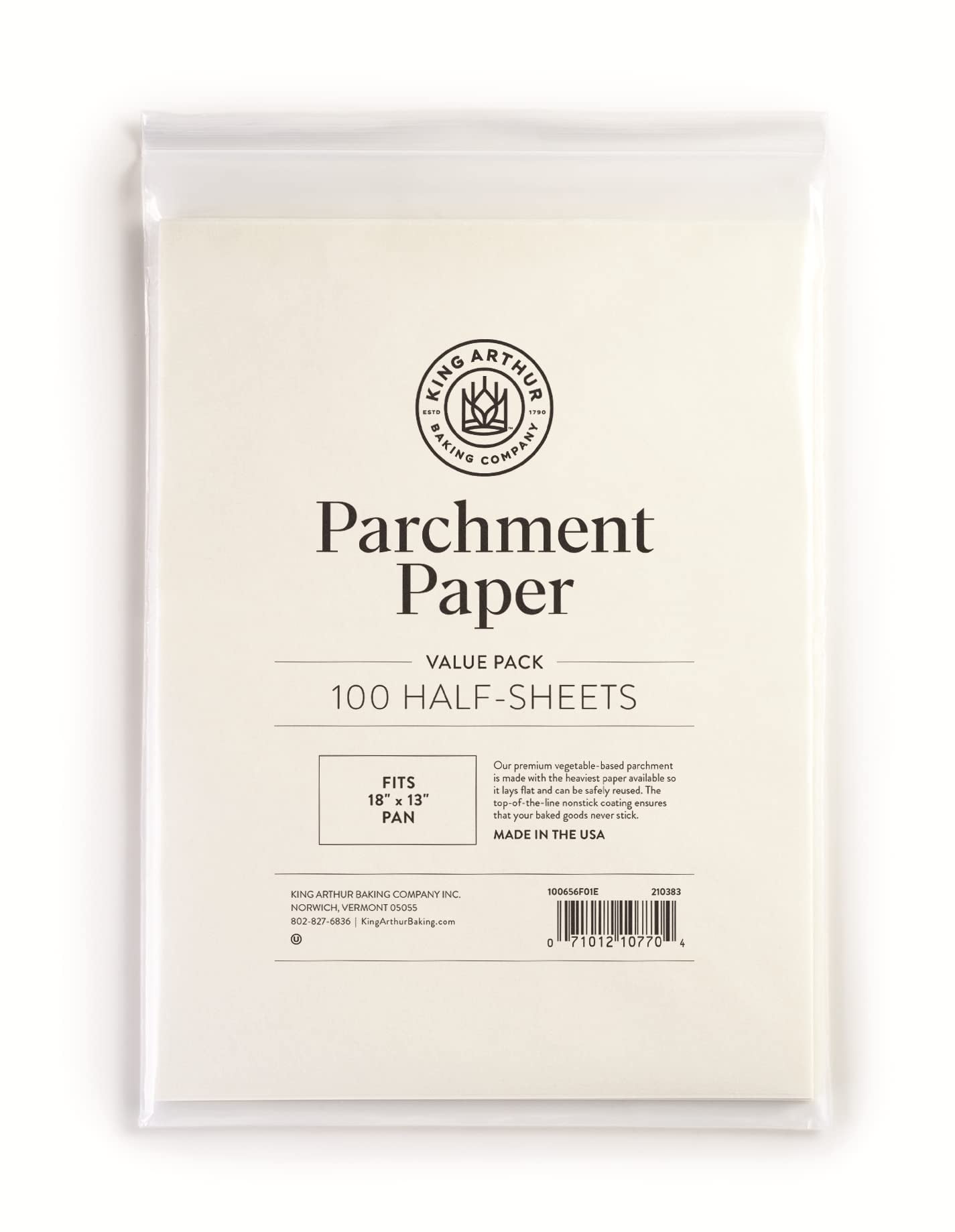 King Arthur PreCut Baking Parchment Paper Heavy Duty Professional Grade Nonstick Reusable Resealable Pack Fits 18 X 13 Pan 100 Count
