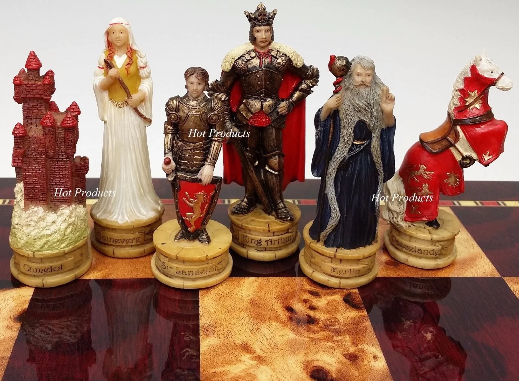 Hand Painted Medieval Camelot Chess Pieces Set - No Board