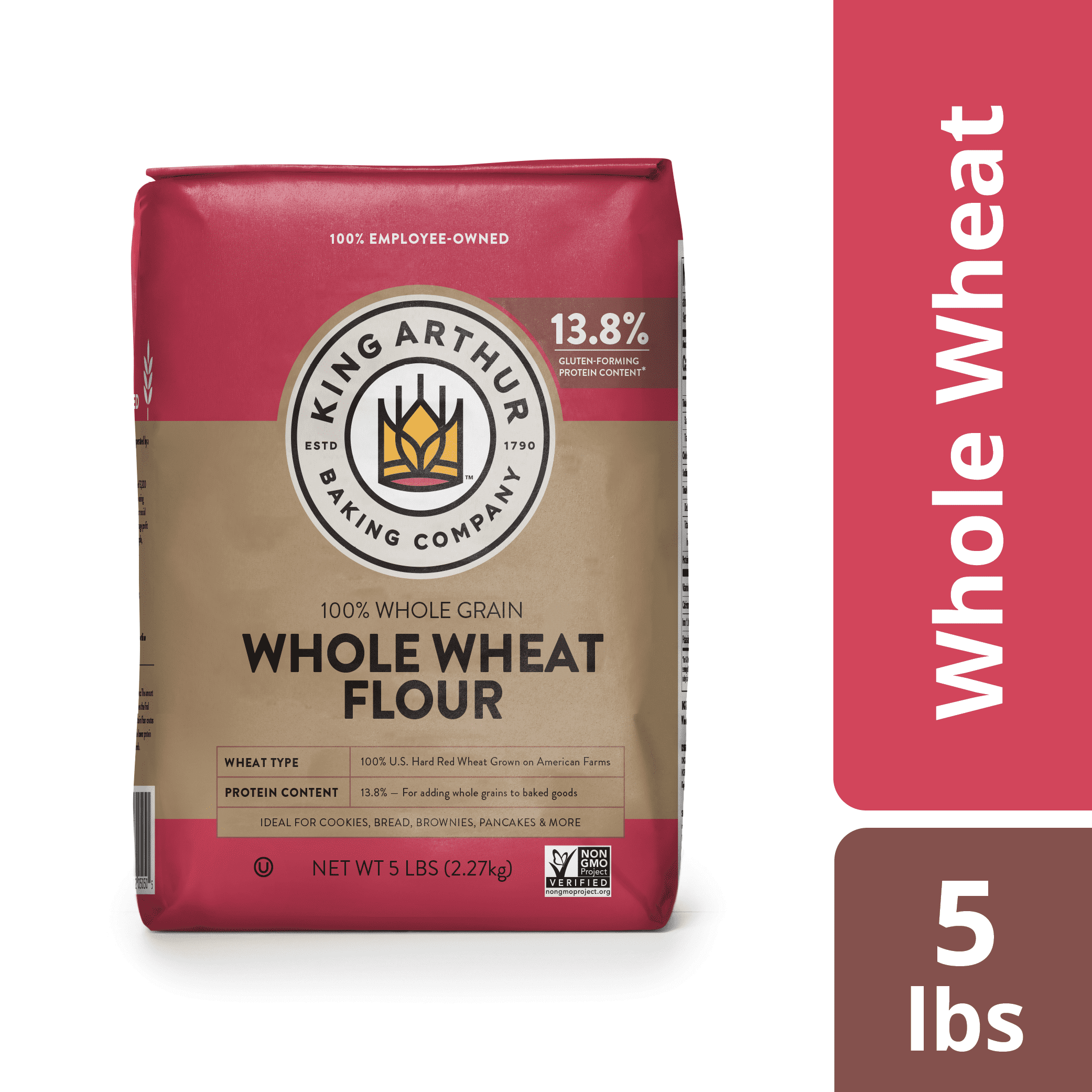 King Arthur, Whole Wheat Flour, 100% Whole Grain, Non-GMO Project Verified, Certified Kosher, 5 lbs
