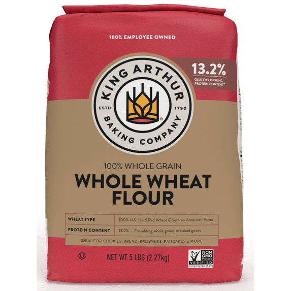 King Arthur Baking Company Non-GMO Project Verified, Certified Kosher 100% Whole Grain Whole Wheat Flour, 5 lb Bag