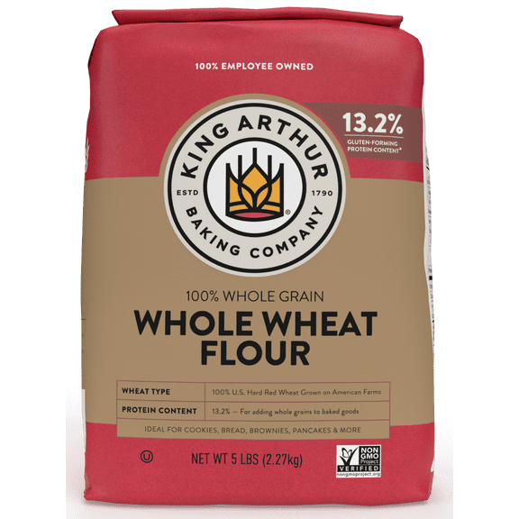 King Arthur Baking Company Non-GMO Project Verified, Certified Kosher 100% Whole Grain Whole Wheat Flour, 5 lb Bag