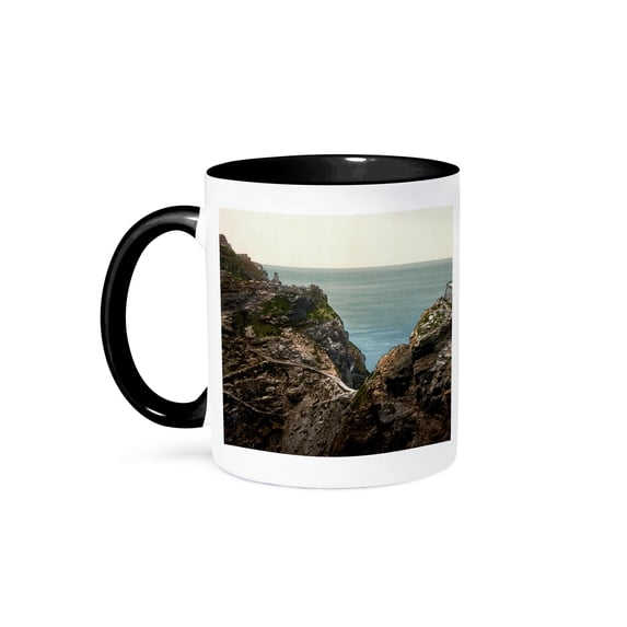 King Arthurs Castle- Tintagel-Cornwall-England Vintage Photo, 15oz Two-Tone Black Mug