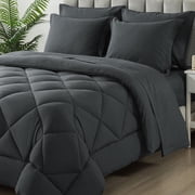 Wishead King Bed in a Bag Comforter Set with 7 Pieces - Dark Gray All Season Bedding Sets with Comforter, Pillow Shams, Flat Sheet, Fitted Sheet and Pillowcases