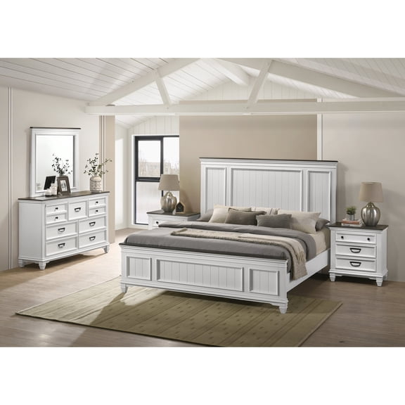 King Bed Bedroom Furniture Set | Shiplap Panel Design for Bedroom | Wood Frame and Particle Board Laminate | Weathered White Finish for Refresh