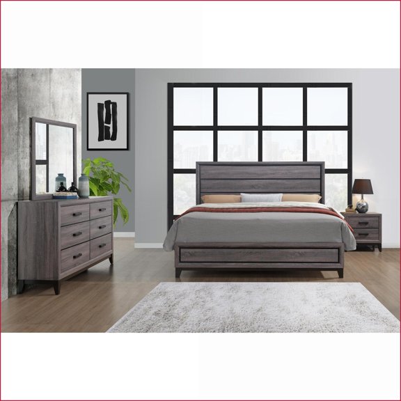 King Bed | Contemporary Slate Gray Panel Headboard | Rubber Wood | Standard Beds