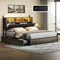 thumbnail image 1 of VanAcc King Bed Frame with 2-Tier Storage Headboard, 4 Storage Drawers and Charging Station, Grey, 1 of 9