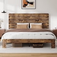 thumbnail image 1 of Wooden King Bed Frame with 49.9" Tall Headboard, Rustic Farmhouse Platform Bedframe with Wood Slat Support, No Box Spring Needed, Sturdy and Noise Free, Easy Assembly, Brown, 1 of 10