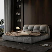 King Bed Frame And Headboard,Upholstered Platform Bed With Oversized Padded Backrest And Solid Wood Bed Frame For Bedroom,Apartment Room,Gray