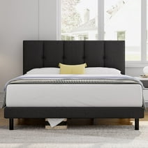 King Bed Frame, HAIIDE King Size Bed Frame with Upholstered Headboard and Strong Wooden Slats, Dark Grey