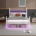 thumbnail image 1 of King Size Bed Frame with Headboard and Footboard - LED Bed with Usb Charging Station, Steel Slats Support, Under Bed Storage, White, 1 of 5