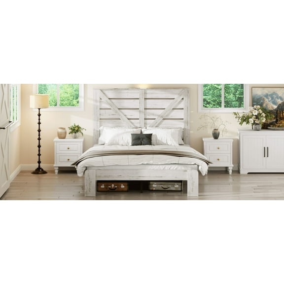 King Bed Frame with Headboard - Noise-Free Wood Platform Bed, No Box Spring Needed, White, 83" L, Industrial Style Metal & MDF for Bedroom, Easy 45-Min Assembly, Under-Bed Storage