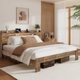 thumbnail image 1 of King Bed Frame, King Size Bed Frame with Storage Headboard, Farmhouse Platform Bed Frame with Charging Station and LED Lights, Sturdy Wooden Slats, No Mattress Required, No Noise，Brown, 1 of 8