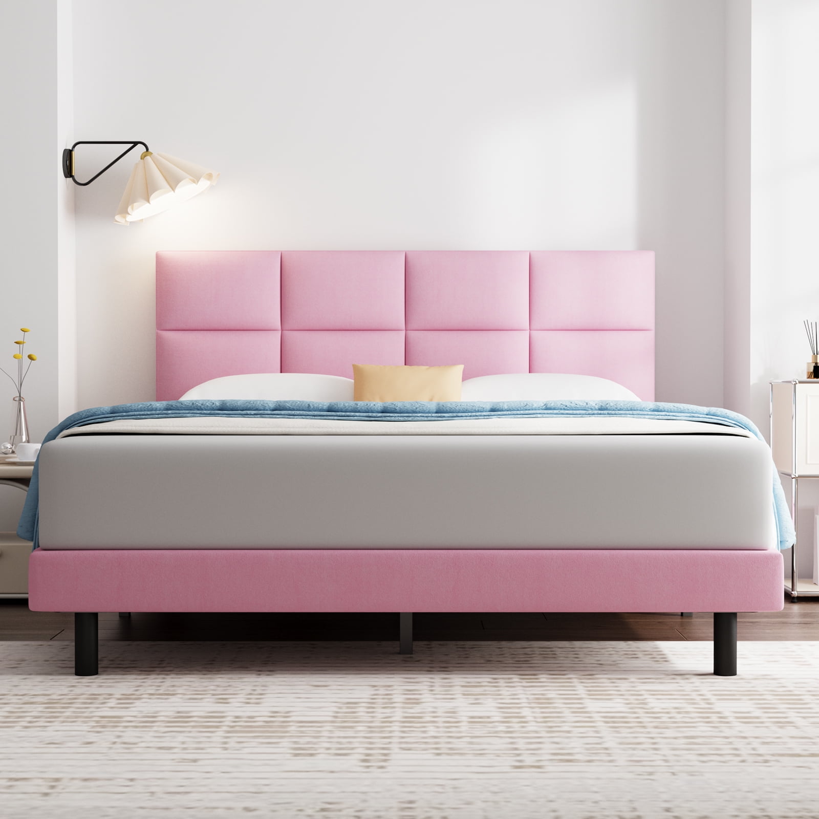 King Bed Frame, GELBIY King Size Platform Bed With Fabric Upholstered