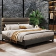 thumbnail image 1 of King Bed Frame Platform with Adjustable Linen Headboard, Upholstered, Wood Slats, No Box Spring, Dark Grey, 1 of 6