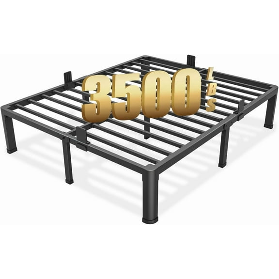 King Bed Frame with Round Corner Edge Legs, 14 Inch High 3500 lbs Heavy Duty Metal Platform Bed Frame King Size, No Box Spring Needed/Noise Free/Steel Slat Support/Non-Slip, Black