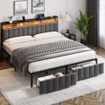 thumbnail image 1 of King Bed Frame with Storage, Upholstered Bed Frame with LED Lights Headboard and 2 Drawers, King Size Bed with Charging Station, Noise-Free, No Box Spring Needed, Easy Assembly, Grey, 1 of 8