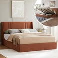 thumbnail image 1 of King Lift up  Large Storage Platform Bed Frame with Fabric Upholstered Wingback 41.73" High Headboard,Ocher, 1 of 14