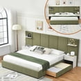 thumbnail image 1 of Zanmintaobo King Velvet Upholstered Platform Bed with Storage Headboard,Nightstands,2 Drawers & Floating Shelves,No Box Spring Needed,Green, 1 of 10