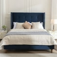 thumbnail image 1 of King Bed Frame Upholstered Bed with Tall Headboard, Velvet Platform Bed King Size, No Box Spring Needed, Easy Assembly, Blue, 1 of 6