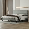 thumbnail image 1 of King Bed Frame with Elegant Headboard, Velvet Fabric Double Bed, 39.8 Inch High Sturdy Platform Bed with Slatted Frame and High Bed Foot, Light Gray, 1 of 8