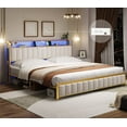 King Bed Frame with LED Lights&USB Ports & Outlets, LED Upholstered
