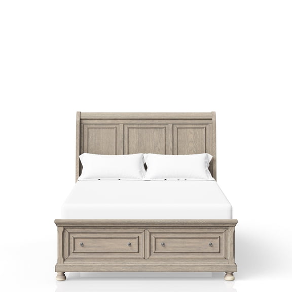 King Bed In Antique Gray Scheme, 2 Storage Drawers, Strong Construction Character Bed, Drawer Possibility, Quality