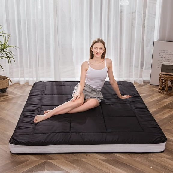 King Bed Mattress Japanese Floor Futon Mattress, King Tatami Pad Camping Floor Bed Topper, Easy to Foldable and Portable, Floor Futon Couch, Black