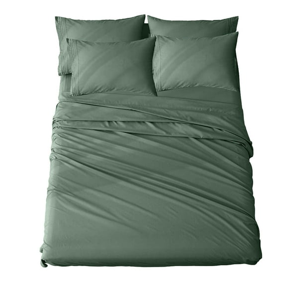 King Bed Sheets | Microfiber Bed Sheet Set | Soft, Wrinkle Resistant & Fade Stain Resistant Bedding | Set of 4 Pieces – 1 Flat Sheet, 1 Deep Pocket Fitted Sheet, 2 Pillowcases – King, Light Green