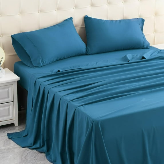 King Bed Sheets Set, Soft Breathable Bedding Sheet Set, Sheets Set with 16" Deep Pocket Design (4 Pieces, King, Paon)