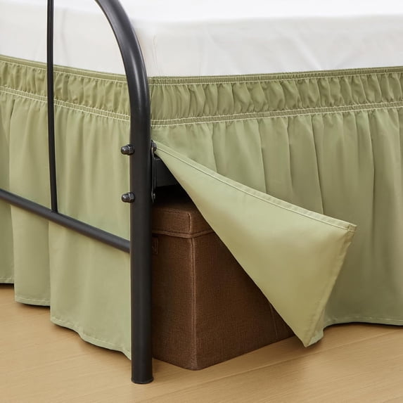 King Bed Skirt 14 inch Drop, Elastic Wrap Split Corner, Dust Green ...